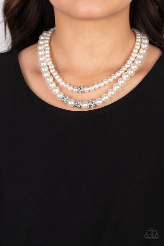 Paparazzi Brilliant Ballerina Pearl Rhinestone Layered Wedding Necklace - Bridal Jewelry
